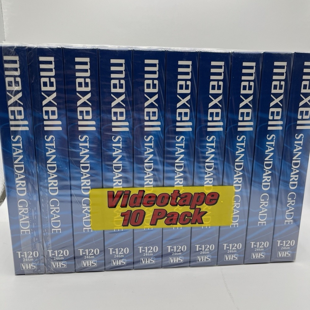 NEW Maxell T-120 Standard Grade 6-Hour Blank VHS VCR‎ Tapes *Sealed 10-Pack